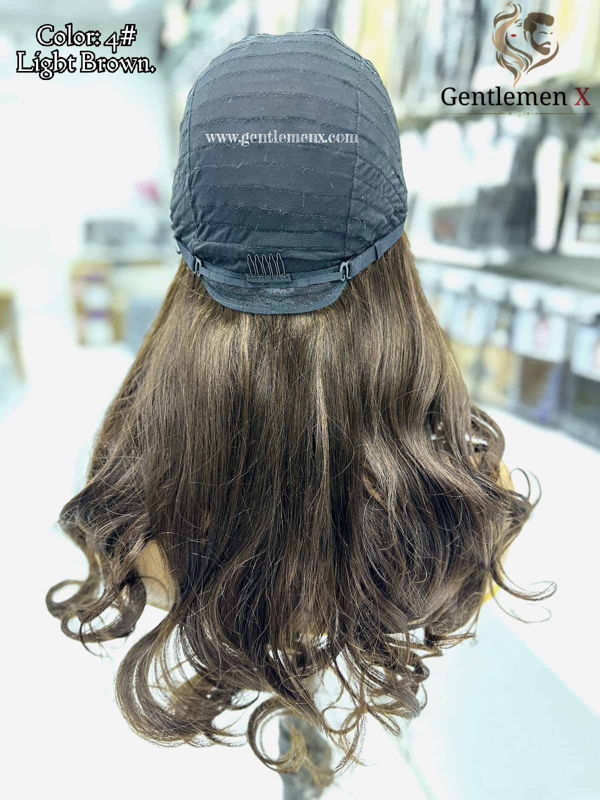 20''-22'' Arsuim Side T Part Remy human Hair Lace Wig Natural Wave Color 4# Brown
