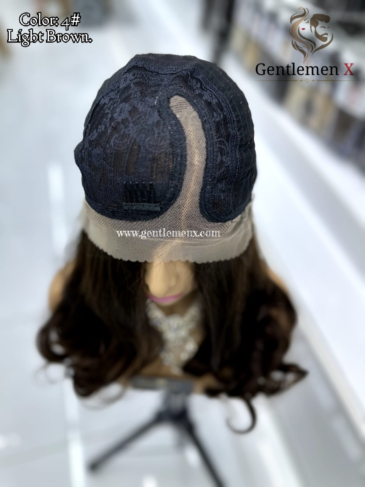 20''-22'' Arsuim Side T Part Remy human Hair Lace Wig Natural Wave Color 4# Brown