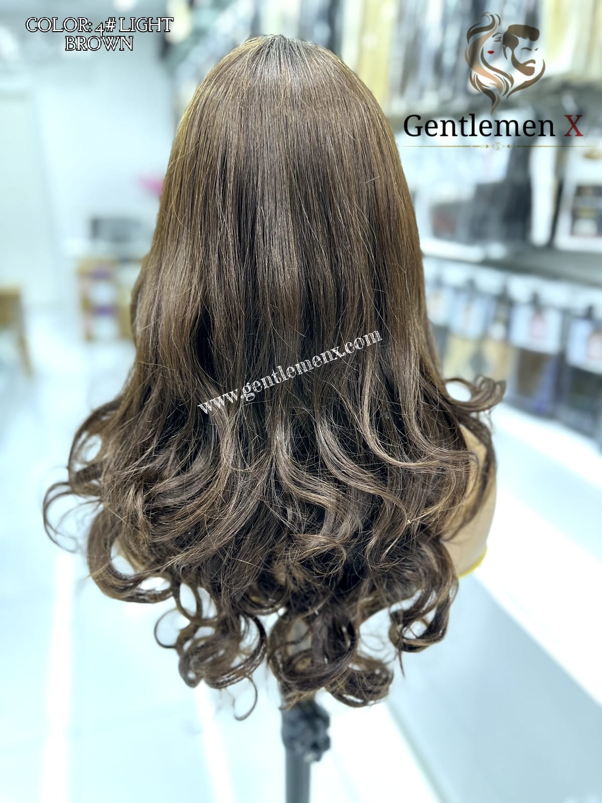20''-22'' Arsuim Side T Part Remy human Hair Lace Wig Natural Wave Color 4# Brown