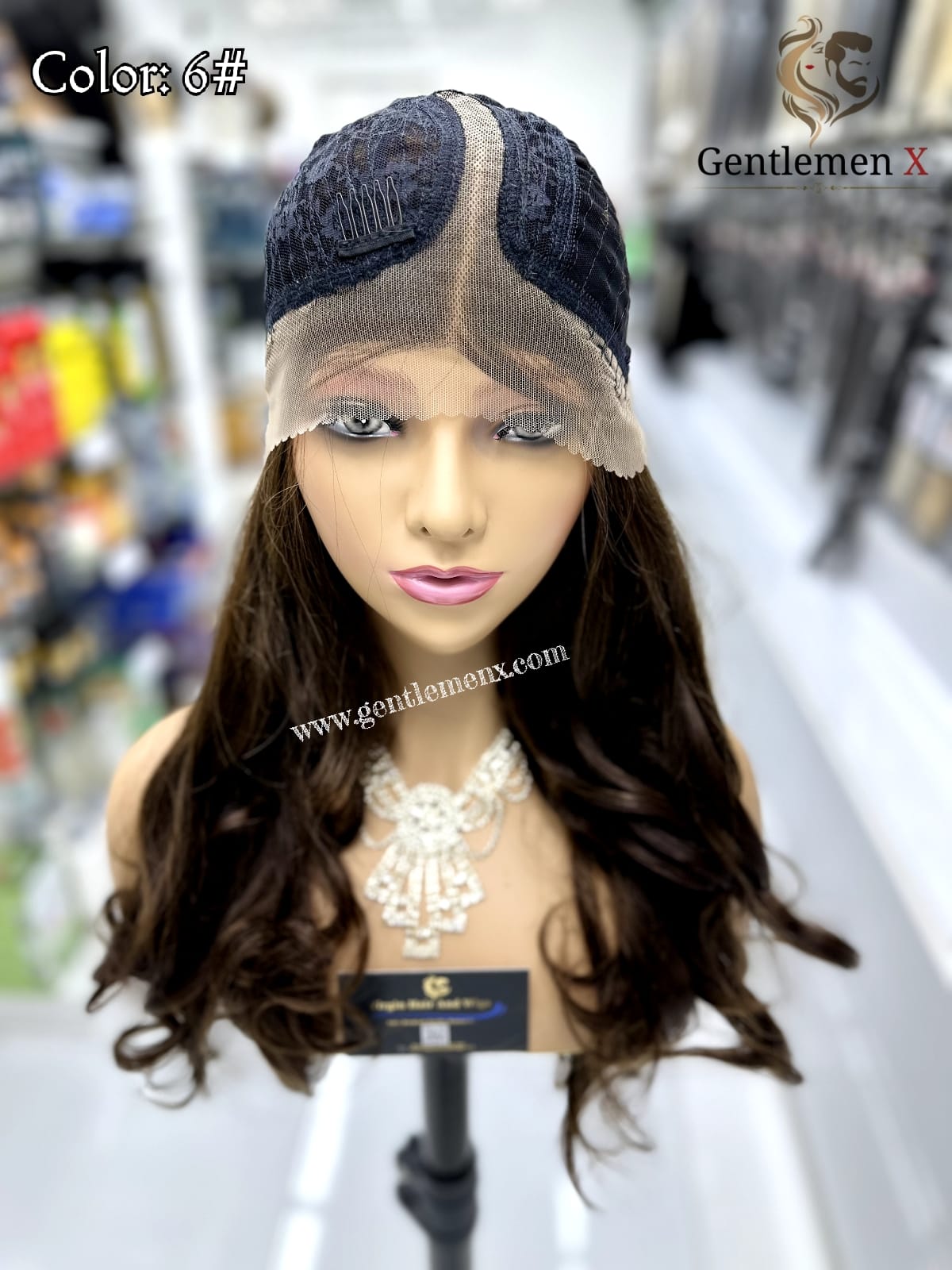 20''-22'' Arsuim Side T Part Remy human Hair Lace Wig Natural Wave Color 6#