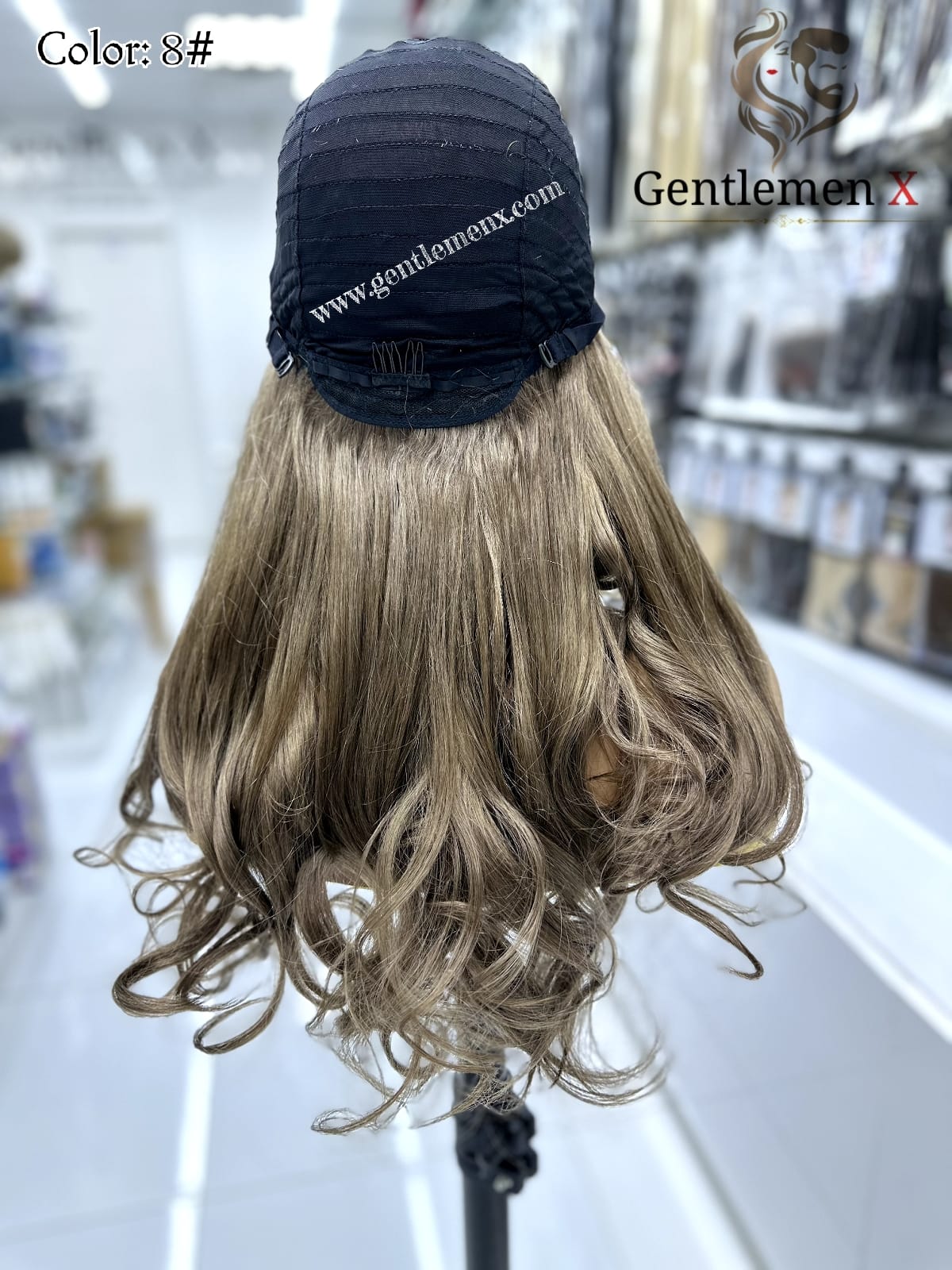 20''-22'' Arsuim Side T Part Remy human Hair Lace Wig Natural Wave Color 8#