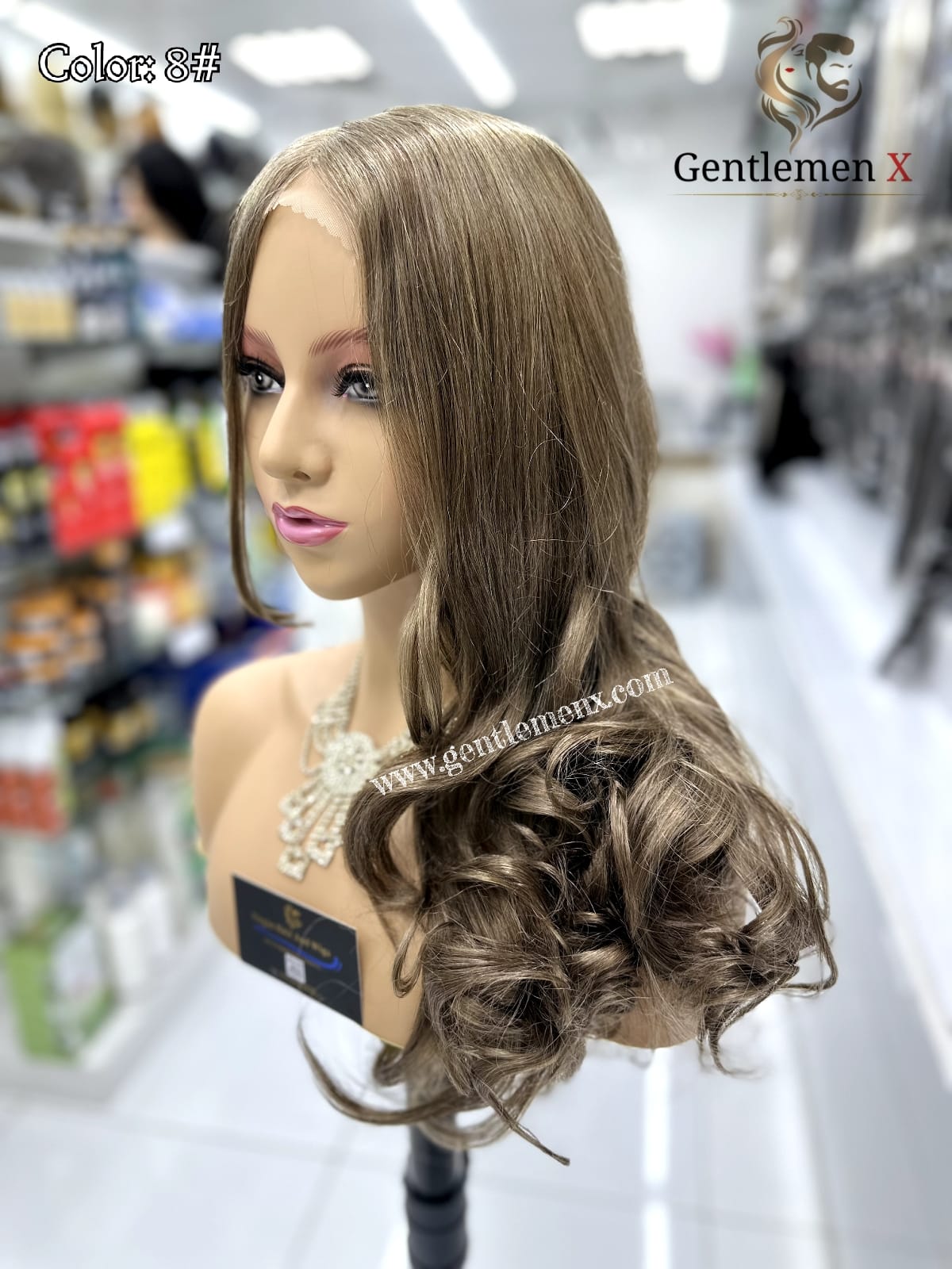 20''-22'' Arsuim Side T Part Remy human Hair Lace Wig Natural Wave Color 8#
