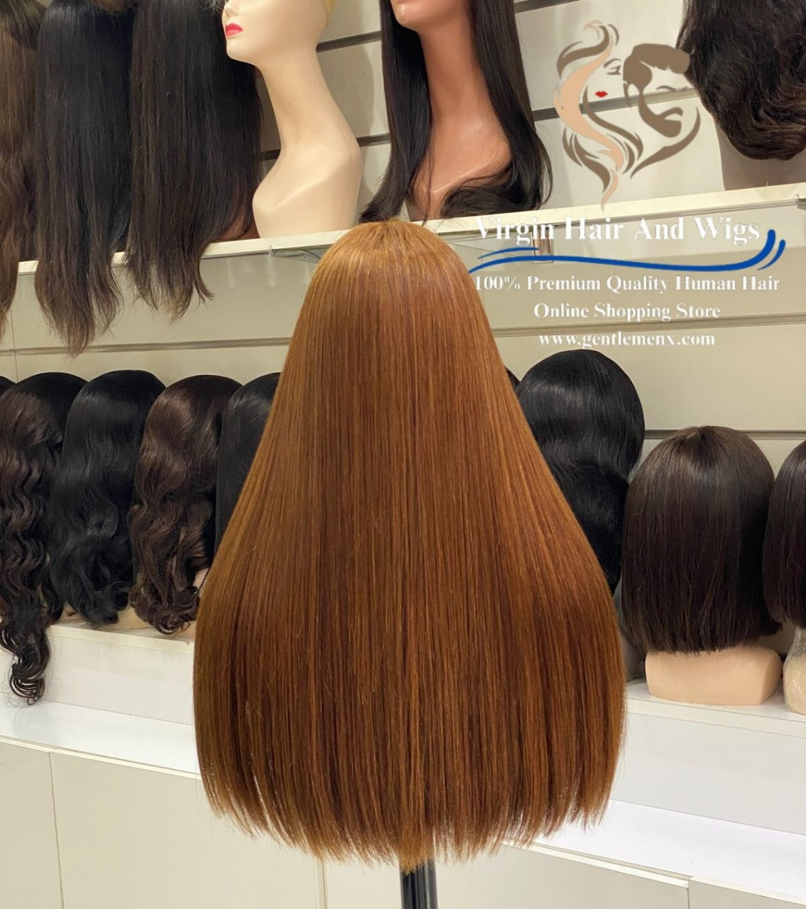 2X4 Lace Fringe Wig For Women 100% Human Hair Wigs With Bang straight 22'' Brown 4#