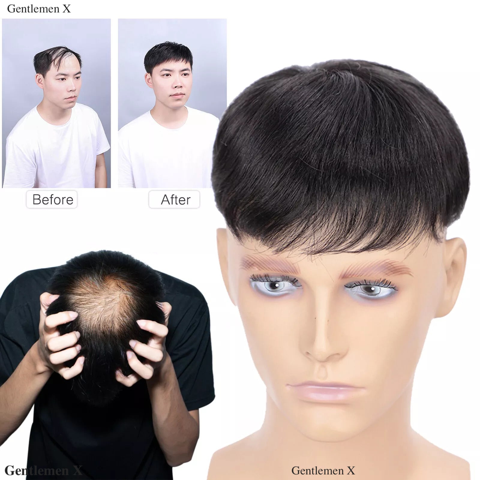 Natural Human Hair Topper Toupee Clip Hairpiece Top Wig Short Male Wig gentlemenx