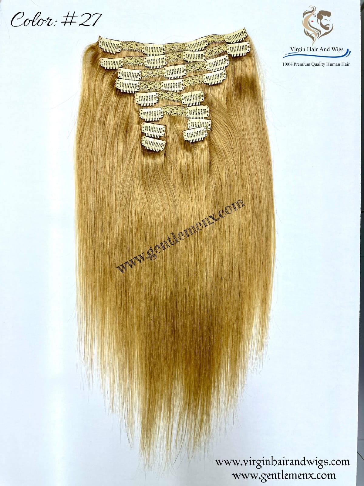 TGX Arnomeda 16''-18'' 100% Human Hair Full Head 10PCS Clips in Hair Extensions set 140g 27# Gold Stright