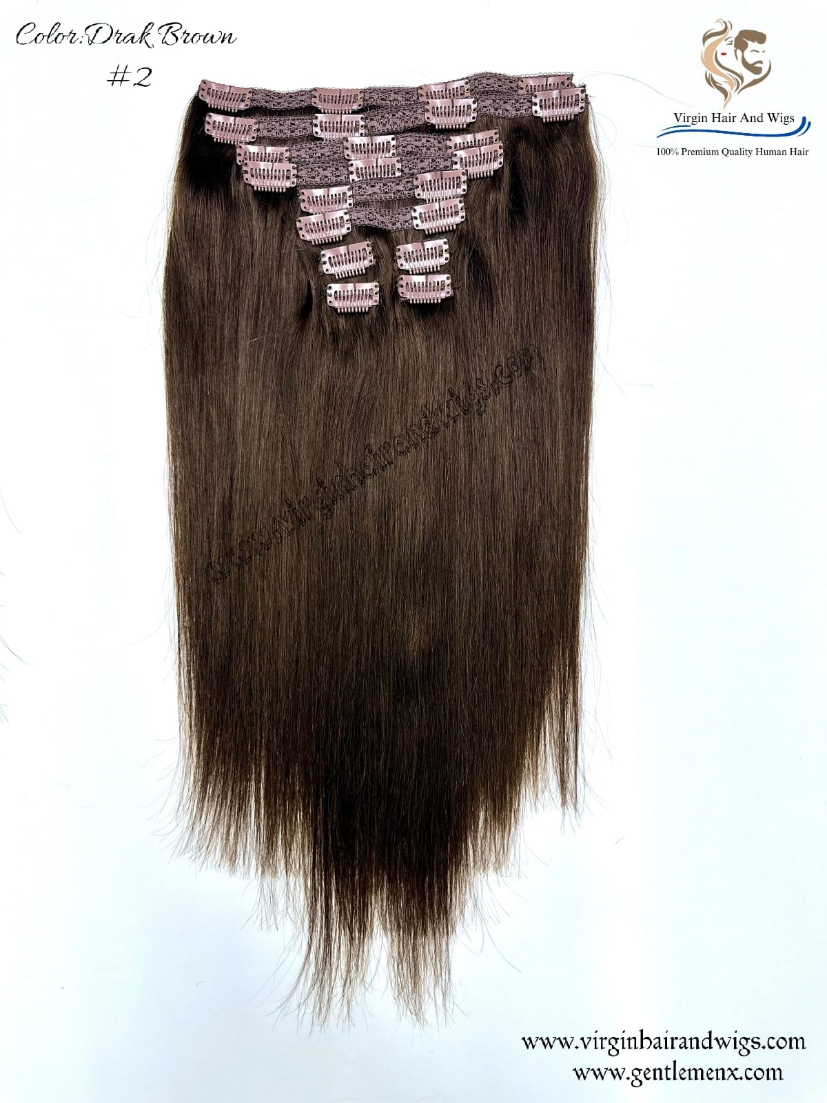 TGX Arnomeda 20''-22'' 100% Human Hair Full Head 10PCS Clips in Hair Extensions set 140g 2# Dark Brown Stright