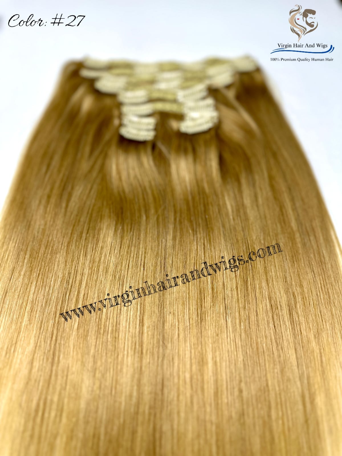 TGX Arnomeda 20''-22'' 100% Human Hair Full Head 10PCS Clips in Hair Extensions set 140g 27# Gold Stright