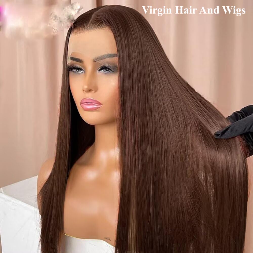 100% Human Hair Front Lace Wigs 13X4 Chocolate Brown 2#"