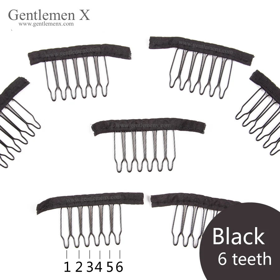6 Teeth 12pcs Wig Combs Hair Clips For Weave Extensions Black Brown Color Sewing Hair Wig Clips Tools