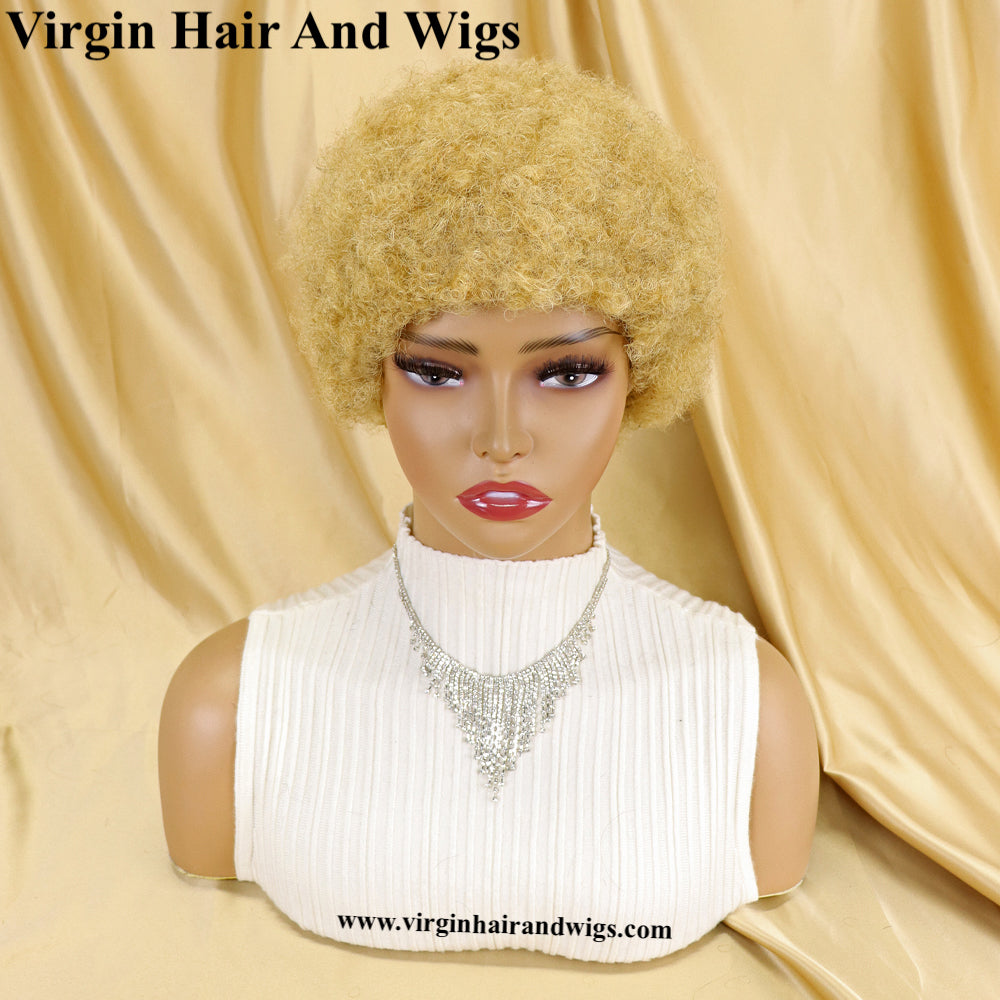 Short Afro Kinky Curly Wigs For Women Human Hair Remy Hair Human Hair Wigs Glue less Machine Made Wig