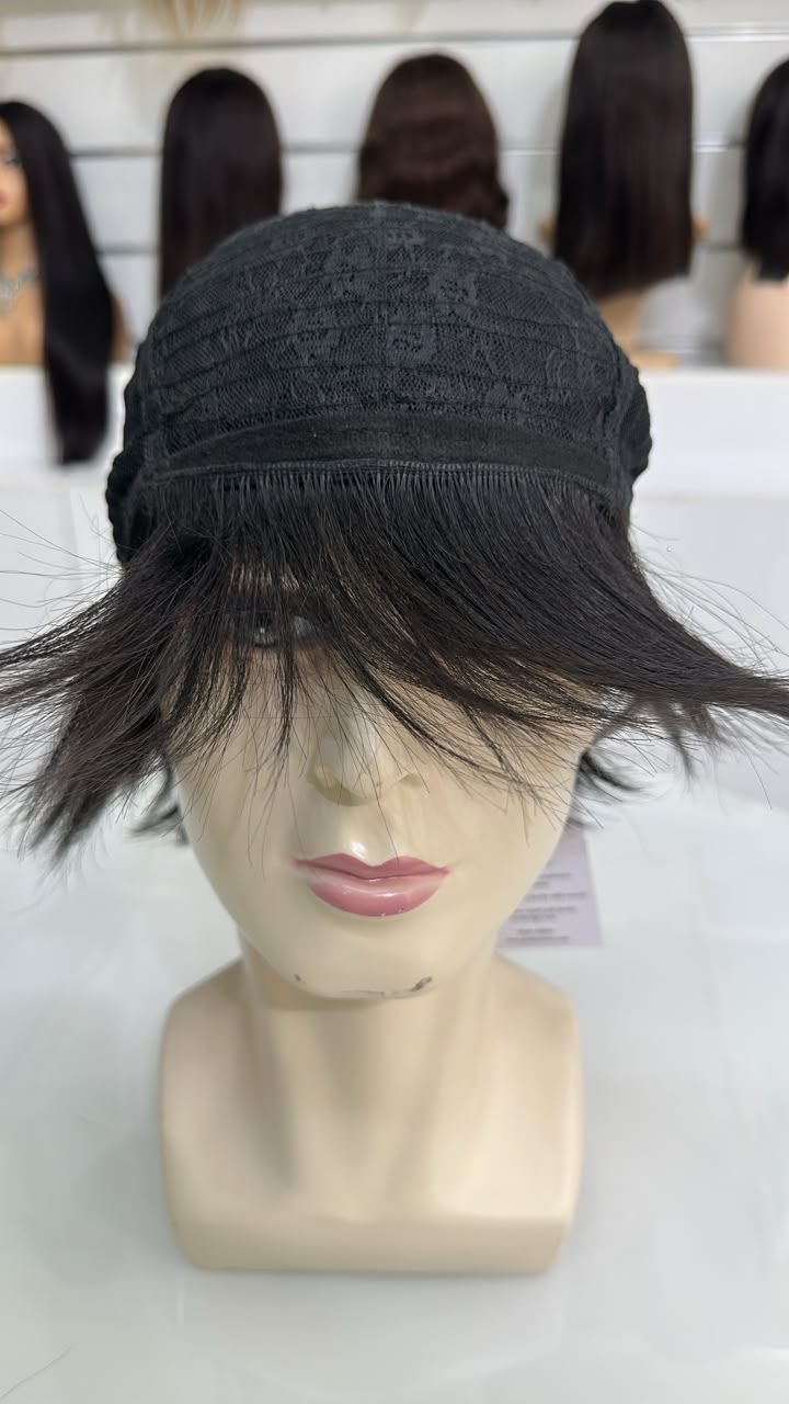 Jaxson Short Shag Pixie Wig Korean Style Textured Layers with Side Swept Bangs.