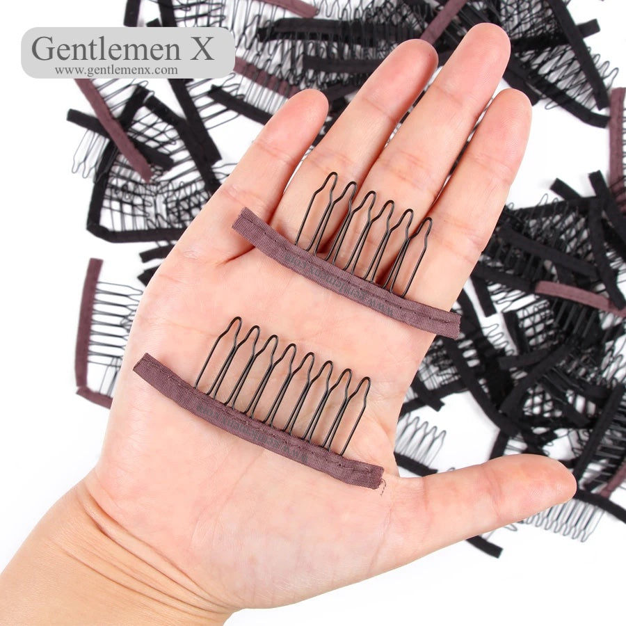 6 Teeth 12pcs Wig Combs Hair Clips For Weave Extensions Black Brown Color Sewing Hair Wig Clips Tools