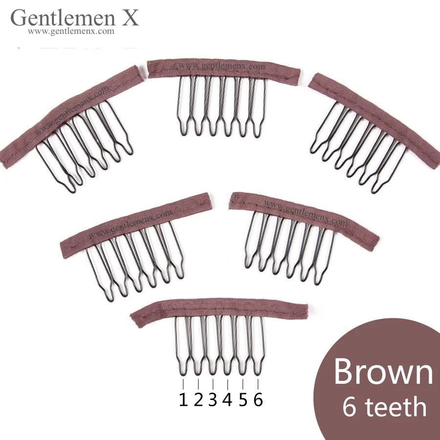 6 Teeth 12pcs Wig Combs Hair Clips For Weave Extensions Black Brown Color Sewing Hair Wig Clips Tools