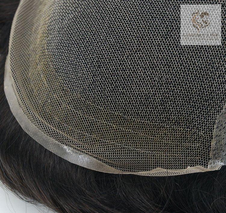 Gentlemen X Premium Oct Swiss Lace With Side And Back Pu Base Easy Wear Breathable Lace 100% Human Hair Toupee Hairpieces Natural Bleached Invisible Knots