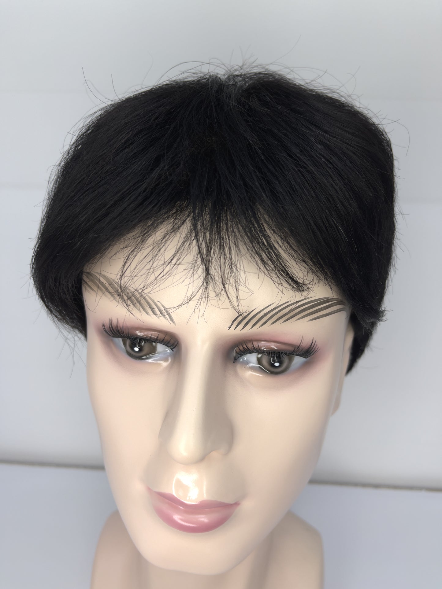 Men's Wig 100% Human Natural Black Short Hair Full Lace Wig 1B JF003