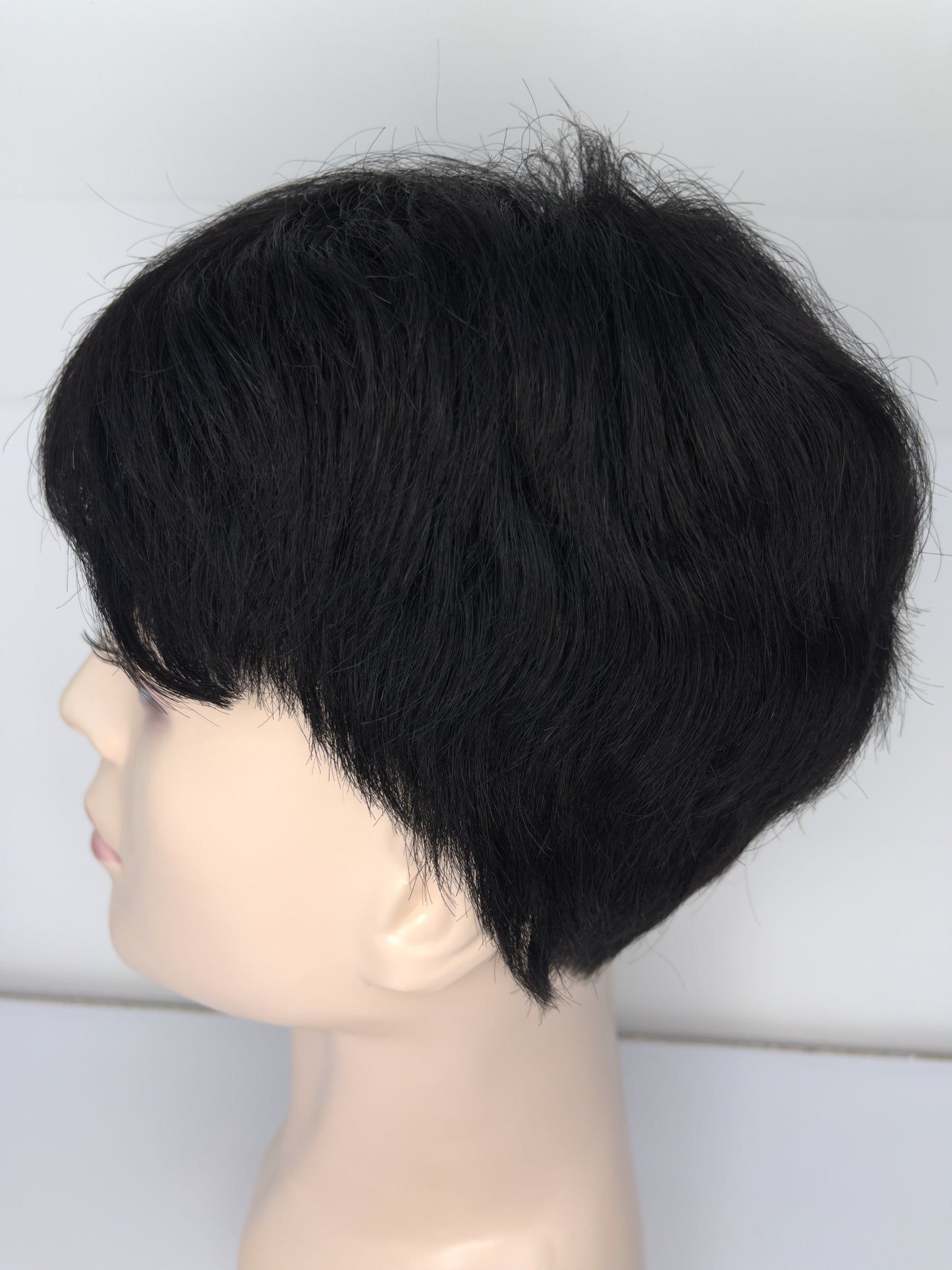 Men's Wig 100% Human Natural Black Short Hair Full Lace Wig 1B JF003