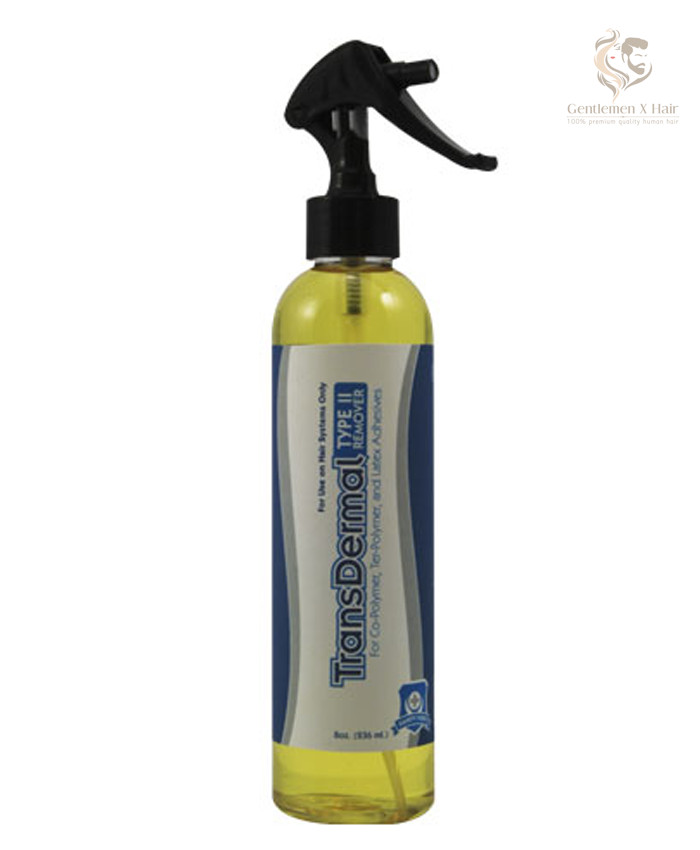 A yellow bottle with a black spray nozzle labeled 'Transdermal Type II Remover' from Pro Hair Labs.