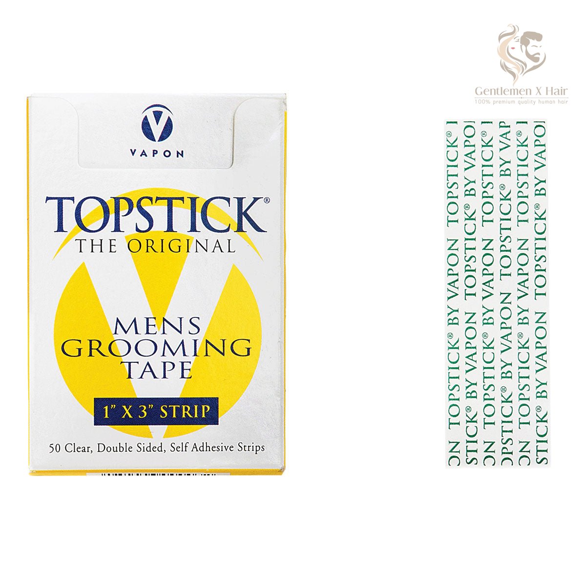 Vapon Topstick Men's Clear Double Sided Grooming 1" X 3" - 50 Strips in each box Made In U.S.A