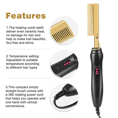 2 in 1 Hot Comb Straightener Electric Hair Straightener Hair Curler Wet Dry Use Hair Flat Irons Hot Heating Comb For Hair for Unisex