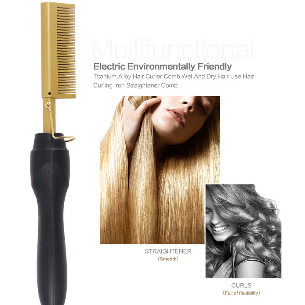 2 in 1 Hot Comb Straightener Electric Hair Straightener Hair Curler Wet Dry Use Hair Flat Irons Hot Heating Comb For Hair for Unisex