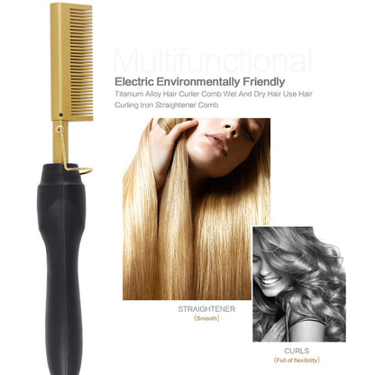 2 in 1 Hot Comb Straightener Electric Hair Straightener Hair Curler Wet Dry Use Hair Flat Irons Hot Heating Comb For Hair for Unisex