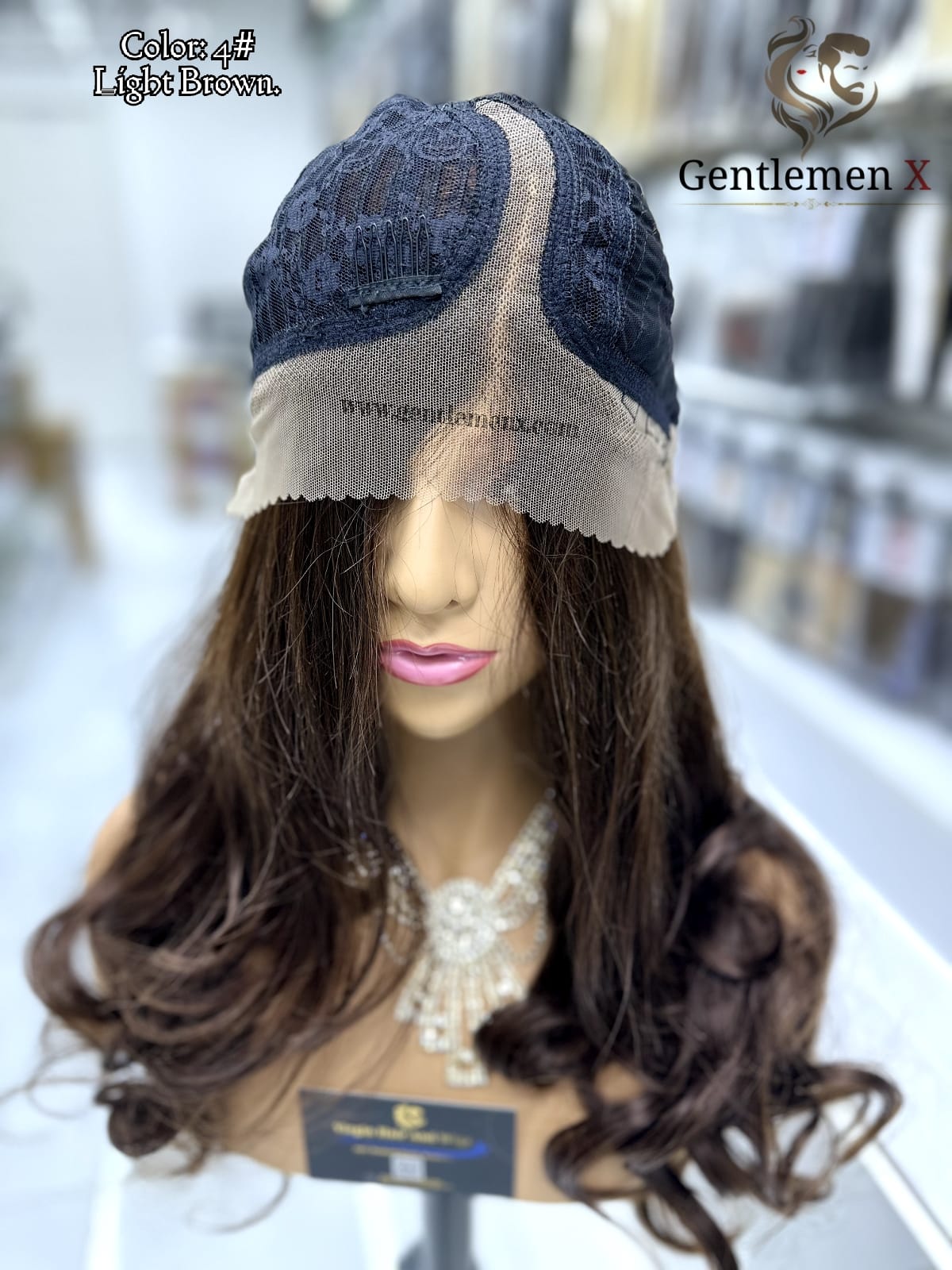 20'' Arsuim Side T Part Remy human Hair Lace Wig Natural Wave Color 4# Brown