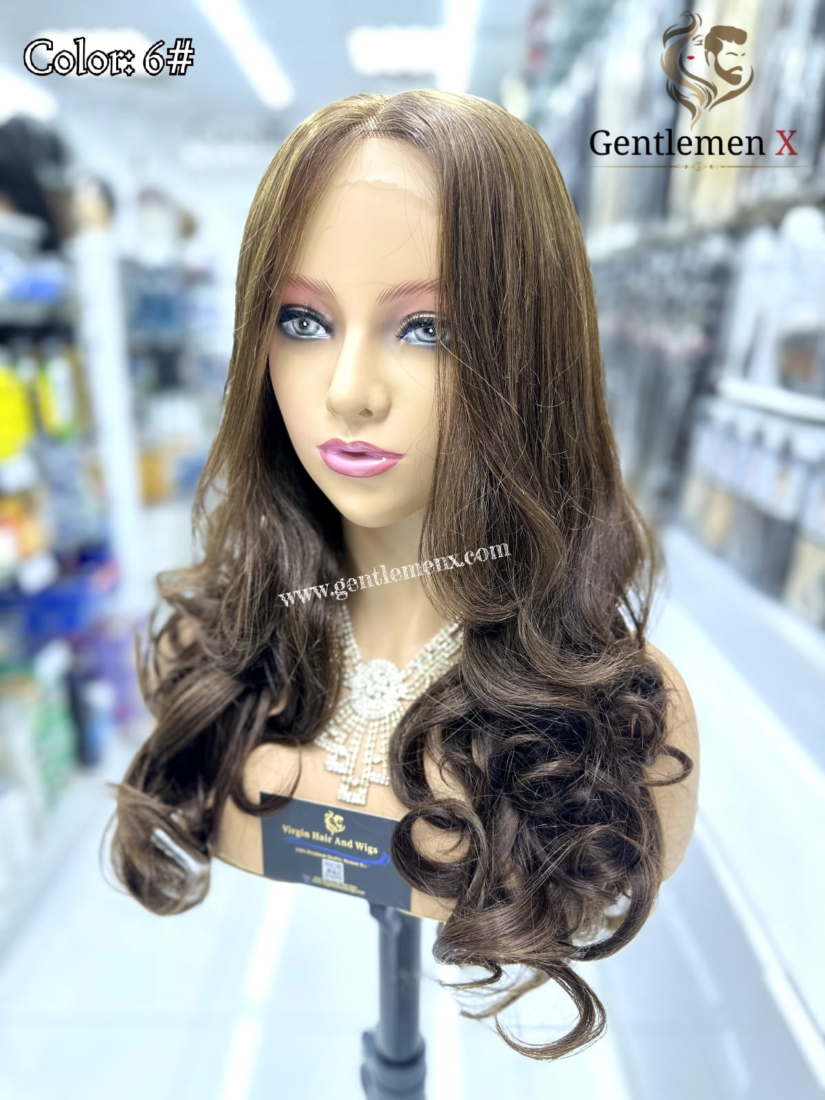 20'' Arsuim Side T Part Remy human Hair Lace Wig Natural Wave Color 6#