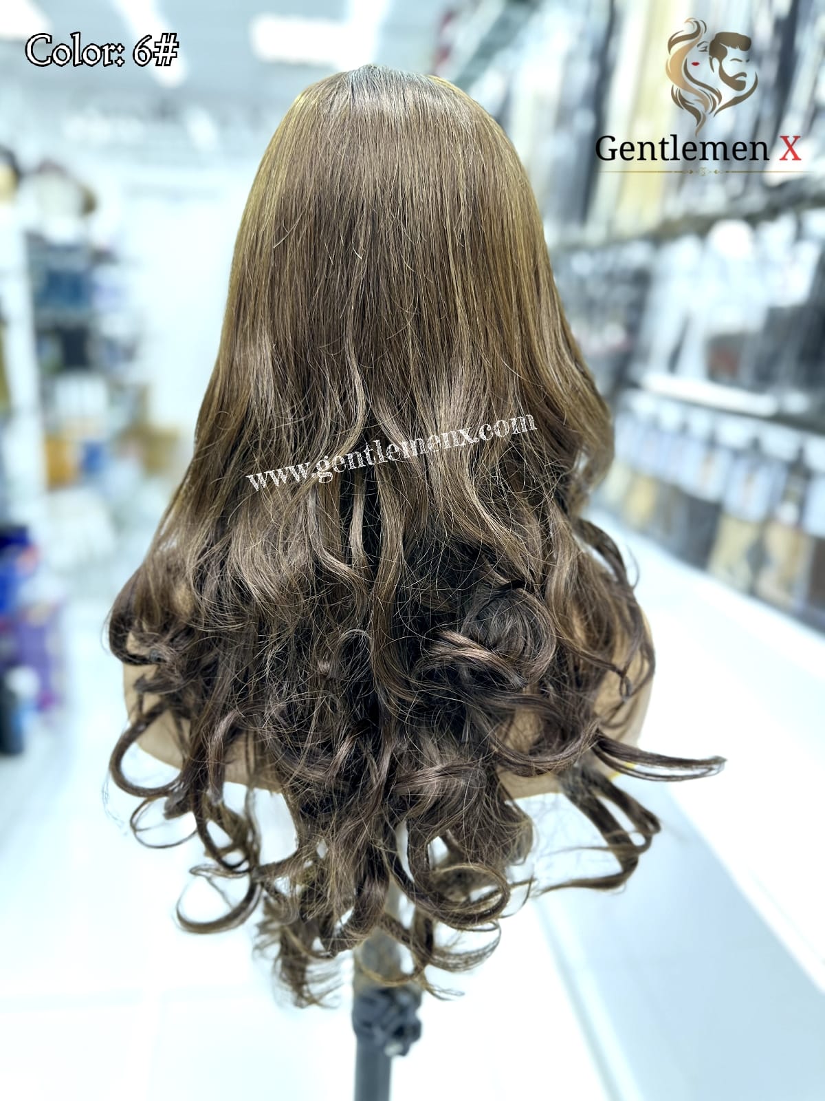 20'' Arsuim Side T Part Remy human Hair Lace Wig Natural Wave Color 6#