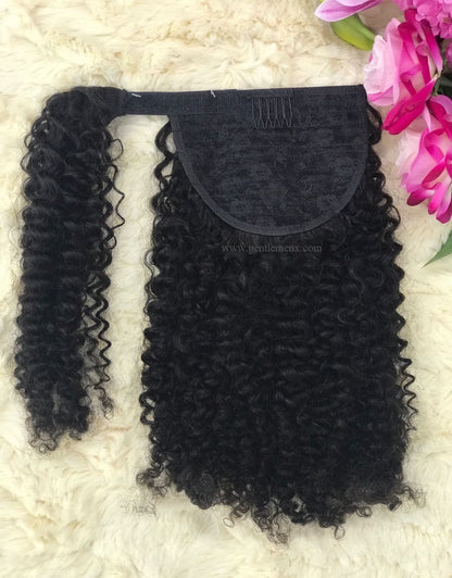 TGX Arnomeda 16''-18'' 100% Remy Human Hair Ponytail Extensions 140g Jerry Curls 1B Natural