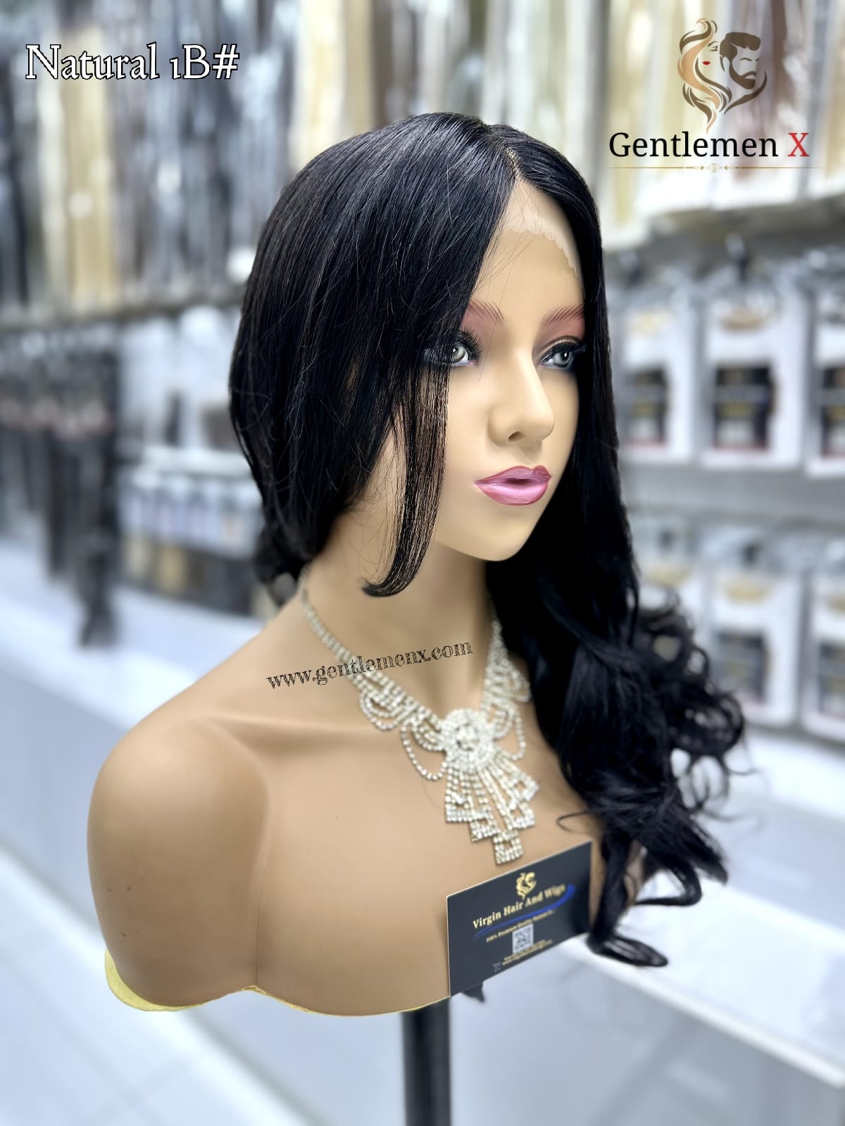 20'' Arsuim Side T Part Remy human Hair Lace Wig Natural Wave Color Natural 1B