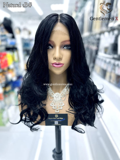 20'' Arsuim Side T Part Remy human Hair Lace Wig Natural Wave Color Natural 1B