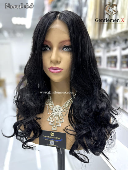 20'' Arsuim Side T Part Remy human Hair Lace Wig Natural Wave Color Natural 1B