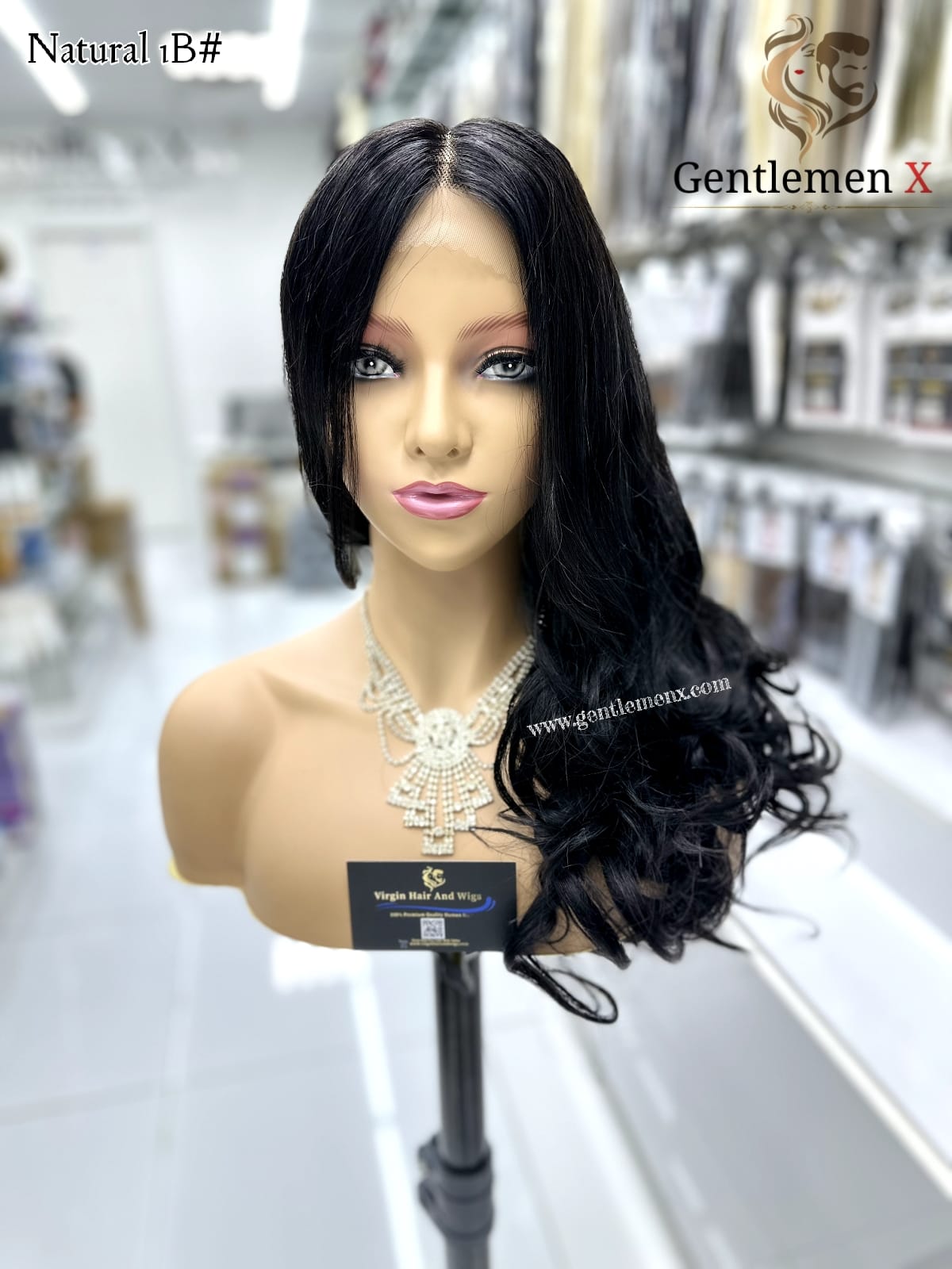 20'' Arsuim Side T Part Remy human Hair Lace Wig Natural Wave Color Natural 1B