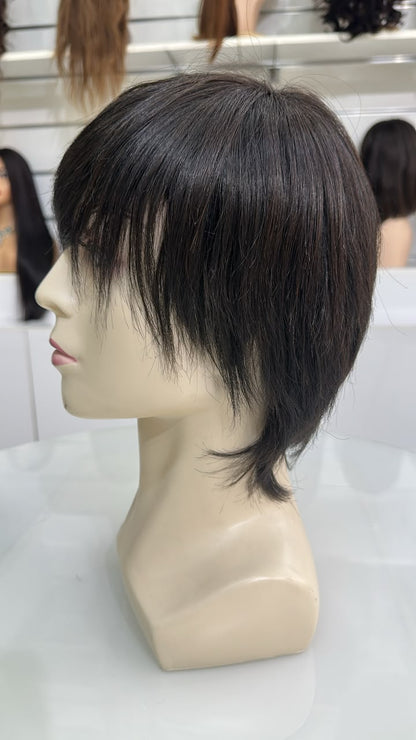 Jaxson Short Shag Pixie Wig Korean Style Textured Layers with Side Swept Bangs.