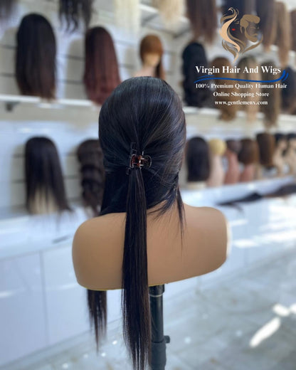 13x14 HFD Silk base Top Human Hair Wigs 1B Natural Black 26''-28''