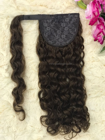 TGX Arnomeda 20''-22'' 100% Remy Human Hair Ponytail Extensions 140g 4# Light Brown Water Wave