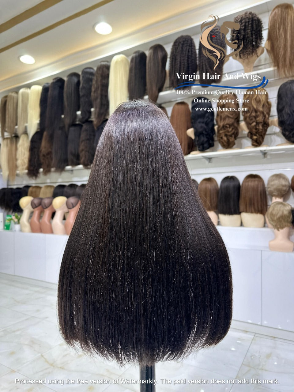 2X4 Lace Fringe Wig For Women 100% Human Hair Wigs With Bang straight 22'' Natural 1B