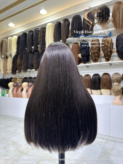 2X4 Lace Fringe Wig For Women 100% Human Hair Wigs With Bang straight 22'' Natural 1B