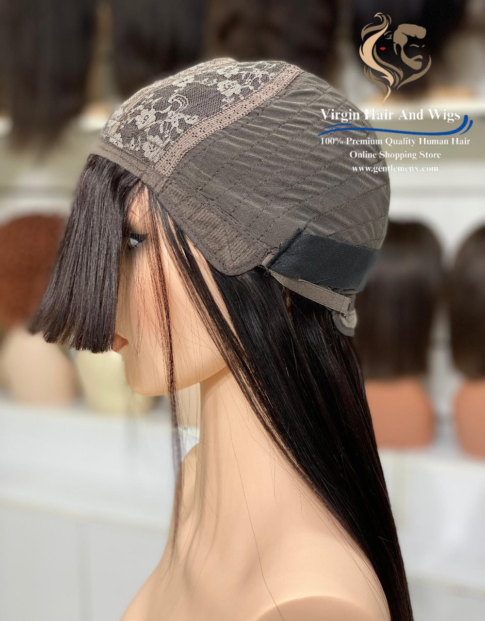 2X4 Lace Fringe Wig For Women 100% Human Hair Wigs With Bang straight 22'' Natural 1B