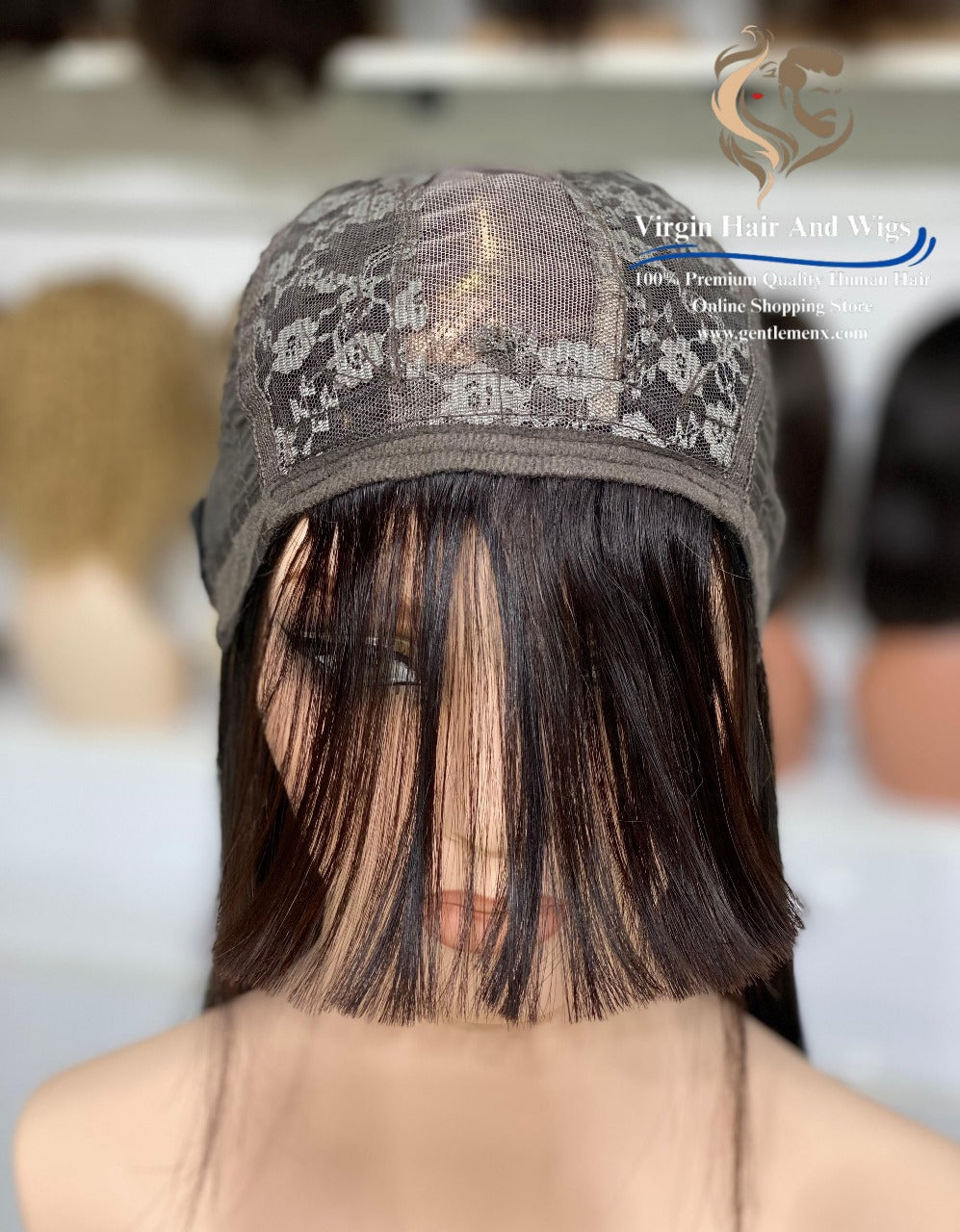 2X4 Lace Fringe Wig For Women 100% Human Hair Wigs With Bang straight 22'' Natural 1B