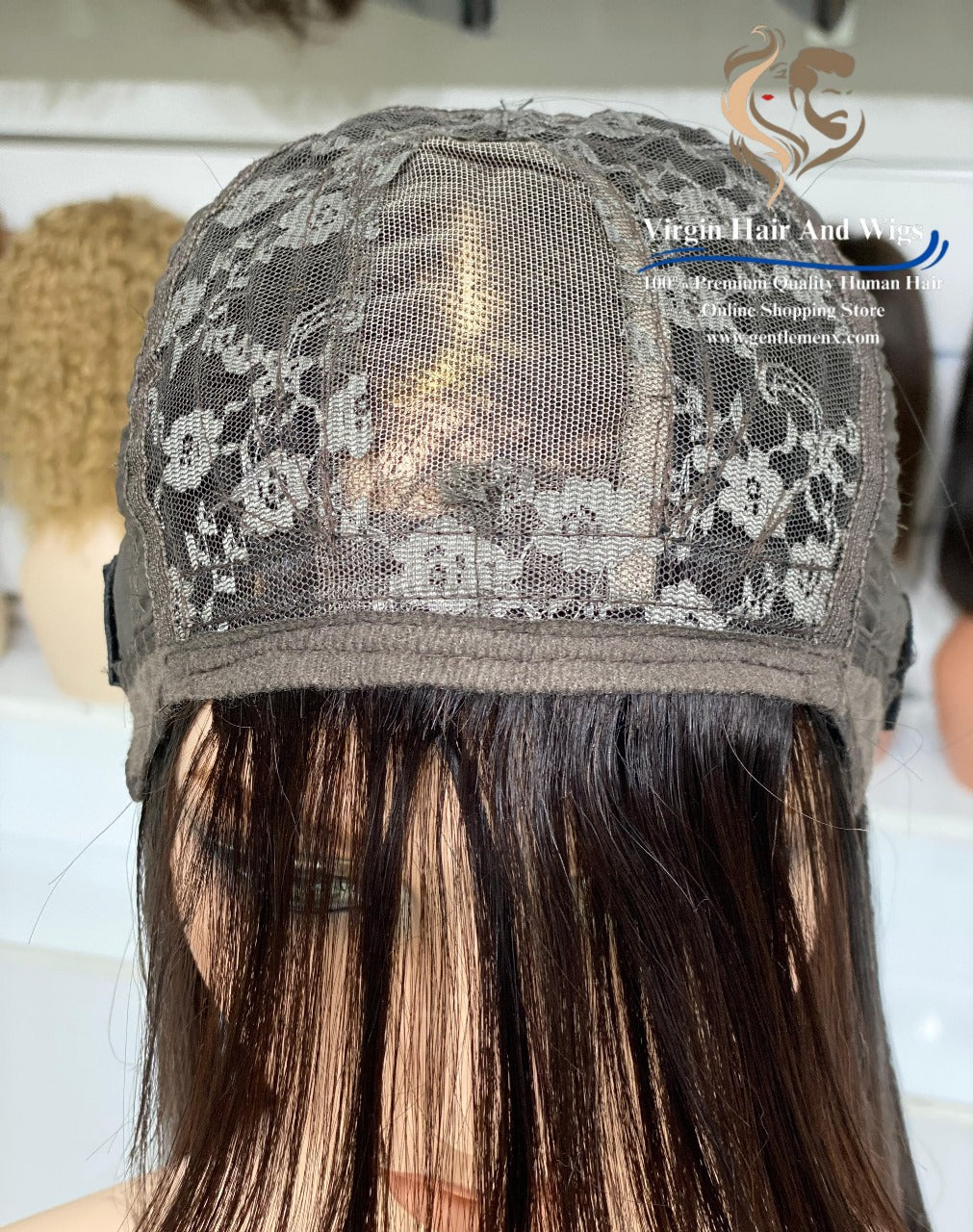 2X4 Lace Fringe Wig For Women 100% Human Hair Wigs With Bang straight 22'' Natural 1B