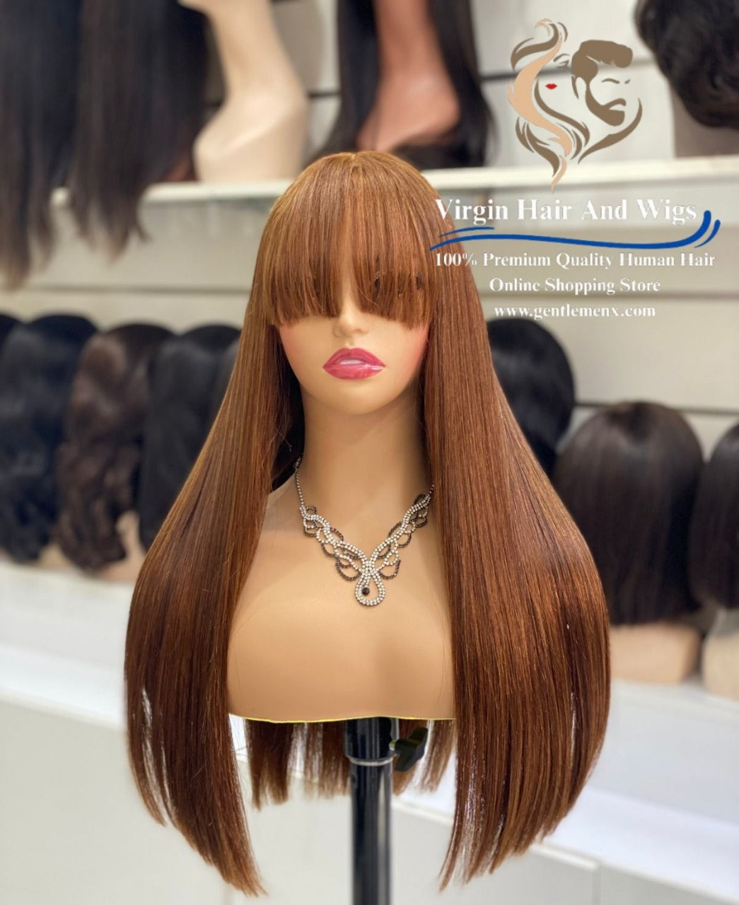 2X4 Lace Fringe Wig For Women 100% Human Hair Wigs With Bang straight 22'' Brown 4#