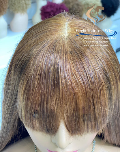 2X4 Lace Fringe Wig For Women 100% Human Hair Wigs With Bang straight 22'' Brown 4#