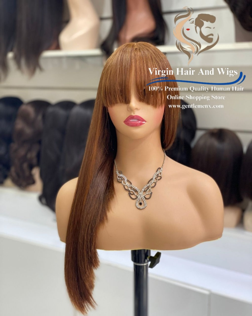 2X4 Lace Fringe Wig For Women 100% Human Hair Wigs With Bang straight 22'' Brown 4#