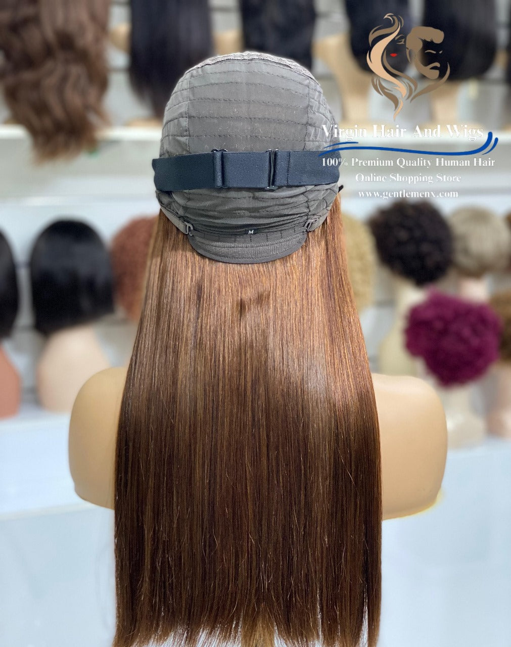 2X4 Lace Fringe Wig For Women 100% Human Hair Wigs With Bang straight 22'' Brown 4#