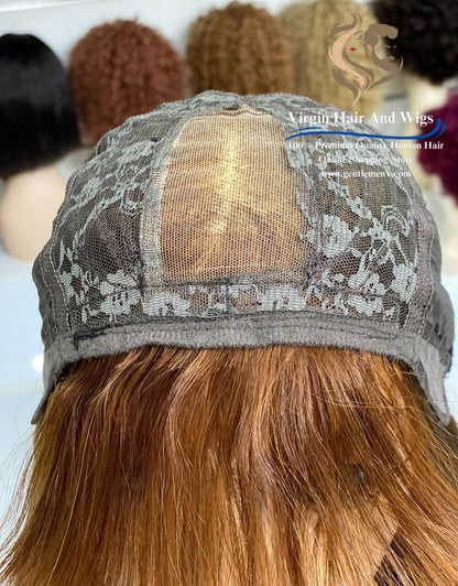 2X4 Lace Fringe Wig For Women 100% Human Hair Wigs With Bang straight 22'' Brown 4#