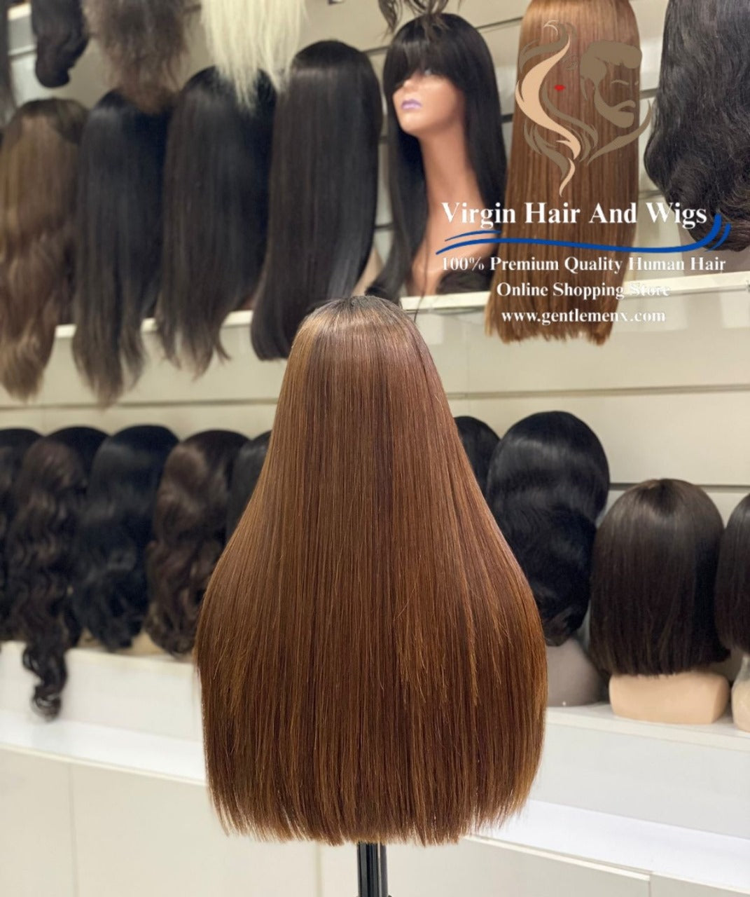 5x5 Lace Fringe Wig For Women 100% Human Hair Wigs With Bang straight 22'' T2/4#