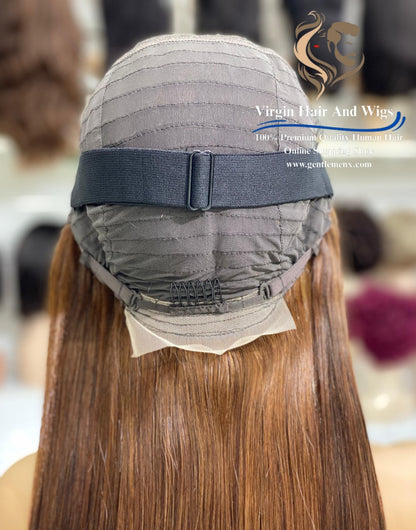 5x5 Lace Fringe Wig For Women 100% Human Hair Wigs With Bang straight 22'' T2/4#