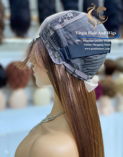 5x5 Lace Fringe Wig For Women 100% Human Hair Wigs With Bang straight 22'' T2/4#