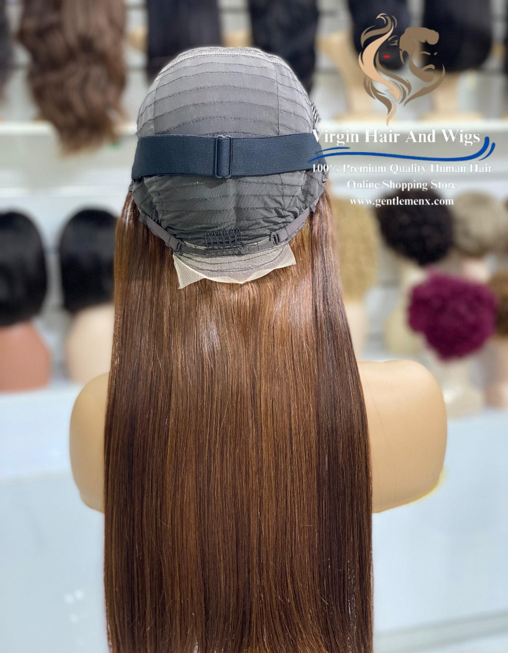 5x5 Lace Fringe Wig For Women 100% Human Hair Wigs With Bang straight 22'' T2/4#